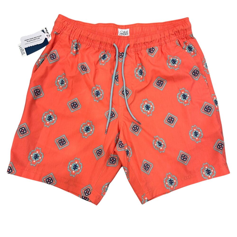 Tillys Mens Small BLUE CROWN Drifter Swim Trunk Shorts Orange Summer Beach NEW